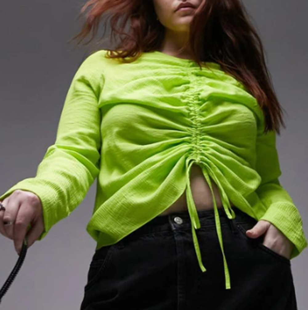 * New ~ TOPSHOP ~ Lime Green Long Sleeve Ruched Front Top Size 4 VISCOSE